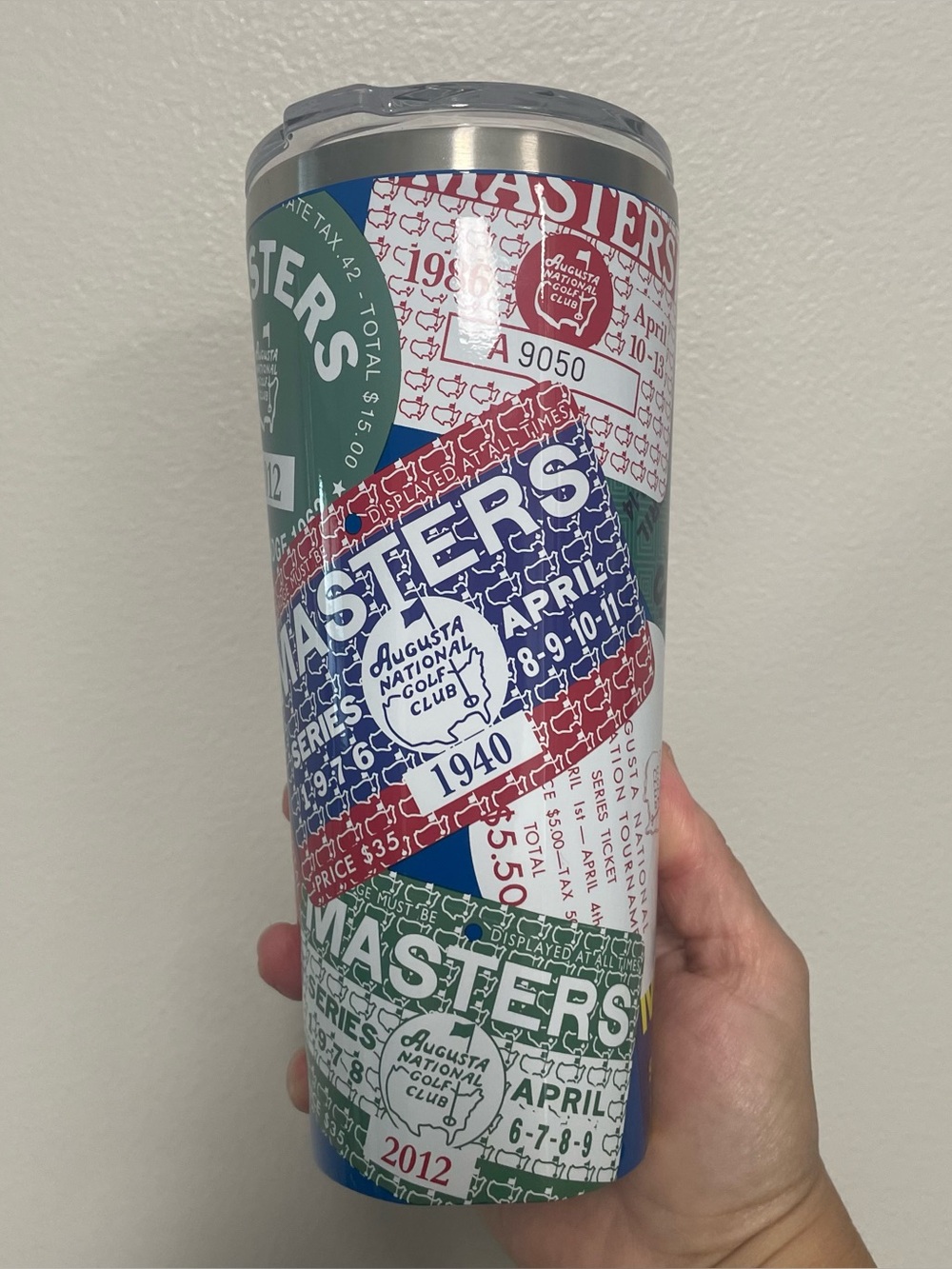 Masters Ticket Collage Stainless Tumbler - Red, Blue, Green 24 oz